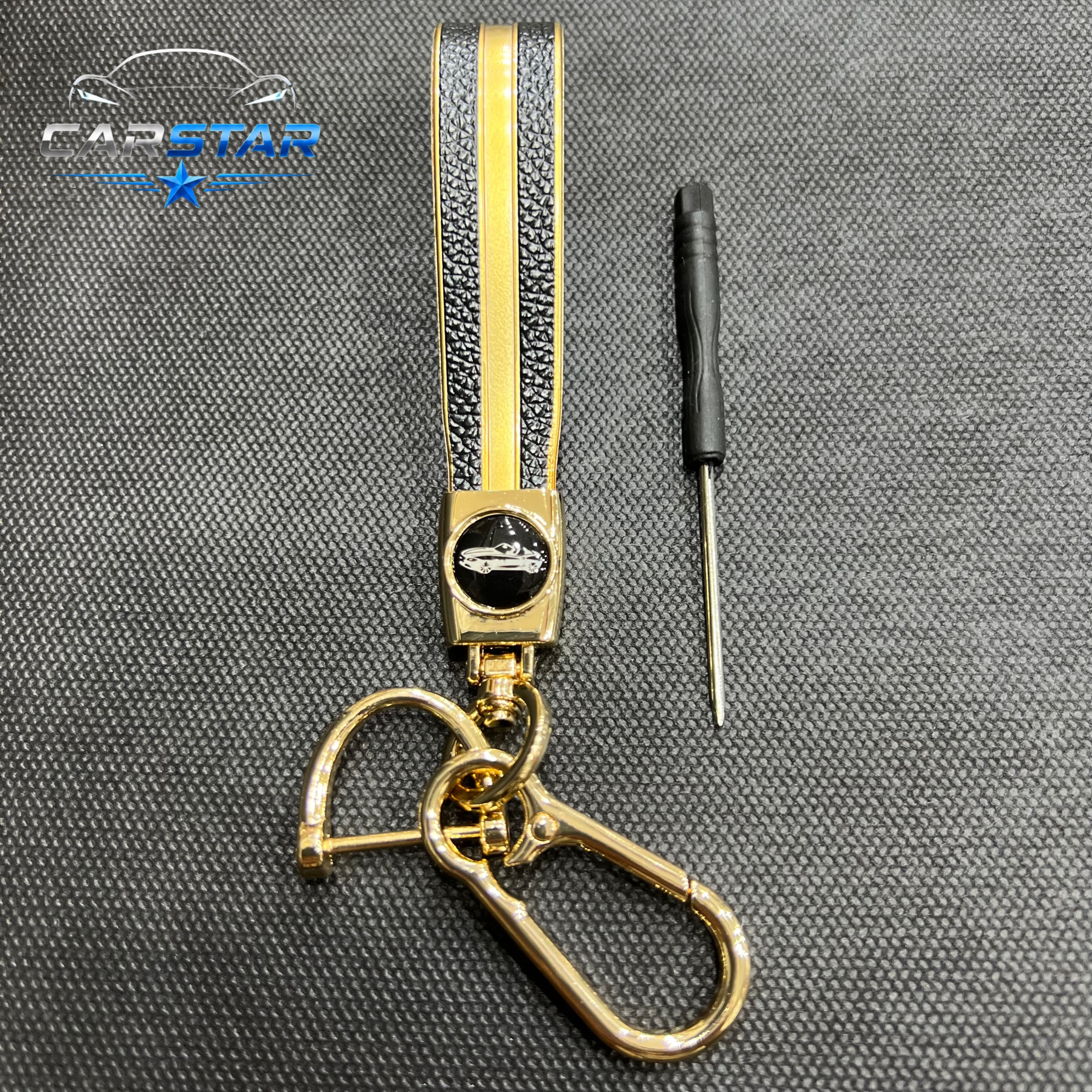 سر کلیدی ( جا کلیدی ) طرح‌ چرمی رنگ مشکی طلایی